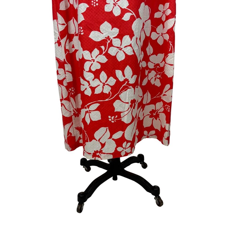 Vintage 70s Hawaiian Dress Womens Large Red Hibiscus Print Textured Shift Tiki - Picture 6 of 10